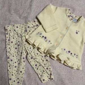 Vintage Little Lindsey Yellow Floral Baby Cardigan + Leggings Set - SEE PHOTOS